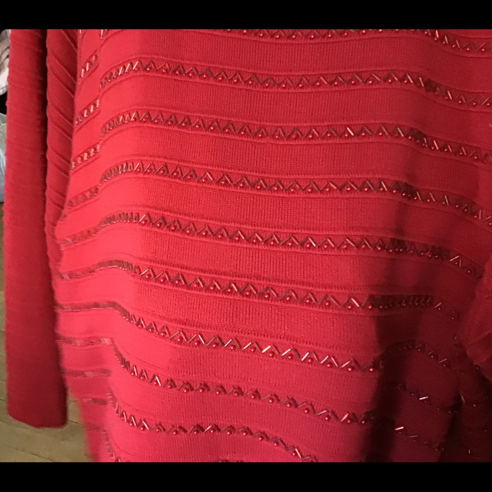 Pretty Red Holiday Beaded Sweater